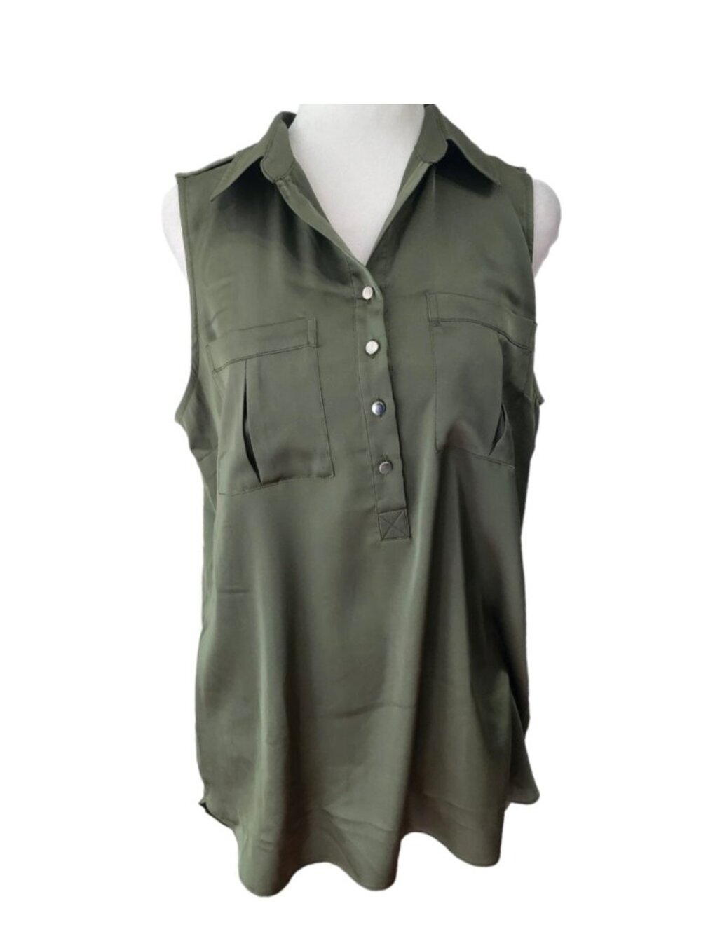 White House Black Market Olive Green Sleeveless Lightweight Silky Size Small